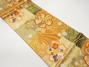 桜に曲線模様織出し袋帯